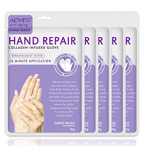 Hand Mask, (5 Pack) Moisturizing Gloves, Moisturizing Natural Treatment Gloves, Exfoliating Hand Peeling Mask for Dry Hands, Repair Rough Skin for Men Women