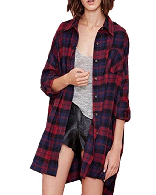 ZANZEA Women's Fannel Plaid Check Long Sleeve Shirts Buffalo Loose Casual Tartan Cardigan Blouse