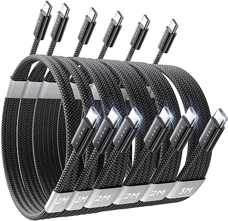 LISEN USBC C to USB C Cable, 60W C to C Cable Fast Charging 6-Pack [3.3/3.3/6.6/6.6/6.6/10FT] USB C Cable for iPhone 15, 15 Pro Max, Samsung S23 S22 S21, iPad Mini/Air, MacBook Pro 2020, MacBook Air