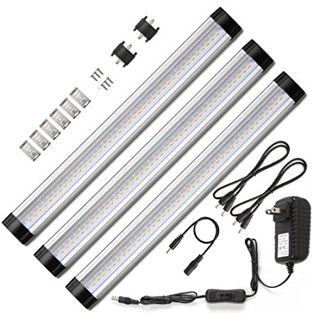 Ustellar LED Under Cabinet Lighting 3 Panel Kit, 12in Under Counter Lighting, 3000K Warm White, 12 V DC, 24W Fluorescent Tube Equivalent, All Accessories Included LED Light Bar