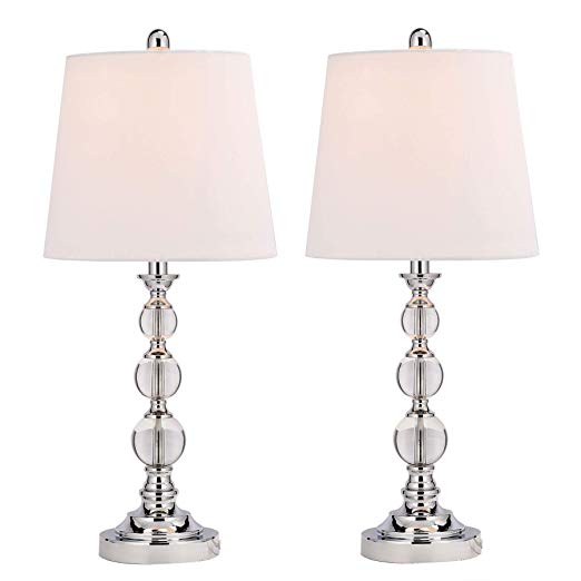 CO-Z Elegant Table Lamps Set of 2, Modern Bedside Light for Living Room Bedroom Accent, 26 Inches Crystal Table Lamp, Clear with White Drum Shade, Glam Stacked Crystal Ball Chrome Metal Base, UL.