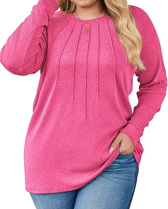 IN'VOLAND Womens Plus Size Shirts Long Sleeve Dressy Tops Casual Fashion Fall Blouses Pleated Tunics