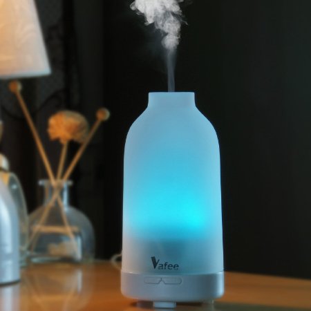 Glass Essential Oil Diffuser Vafee® Aromatherapy Diffuser Ultrasonic Cool Mist Aroma Humidifier, with 7- Color LED Light,Corrosion Resistant Material for Home Office Yoga Room