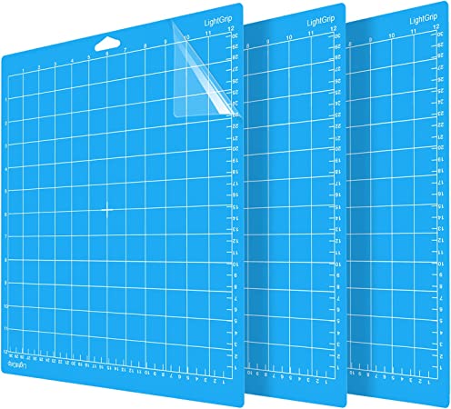 EVISWIY Light Grip Mats for Cricut Explore Air 2/Air/One/Maker Adhesive Sticky Blue Cricket 12x12 Cutting Mats for Cricut Replacement Accessories 3 Pack