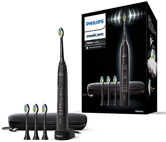 Philips Sonicare Advanced Whitening Edition Rechargeable Toothbrush, 4 Modes, 3 Intensities, Gum Pressure Sensor, Bluetooth, UK 2-Pin Bathroom Plug - Black - Hx9631/17