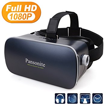 Pansonite 3D VR Glasses Virtual Reality Headset for Games & 3D Movies, Upgraded & Lightweight with Adjustable Pupil and Object Distance for IOS and Android Smartphone
