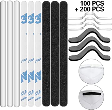 100 Pieces Nose Bridge Strips Aluminum Strips Nose Wire with 200 Pieces Sponge Nose Bridge Pads Strips Anti-Fog Nose Bridge Self-Adhesive Nose Pads for DIY Face Protector Making (Black Sponge Pad)