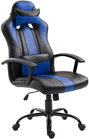 Vinsetto High Back Racing Style Gaming Chair Adjustable PU Leather Swivel Computer Task Seat with Lumbar Support and Pillow Blue