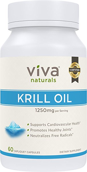 Viva Naturals Krill Oil - 100% Pure Antarctic Krill Oil, 1250 milligram/serving, 60 Capliques