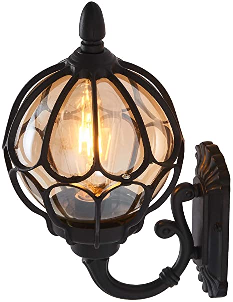 IJ INJUICY Outdoor Wall Lanterns, Wall Sconce Porch Light Fixture, Waterproof Lamp Exterior Wall Light Fixtures for Garden, Hallway, Court-Yard (Black)