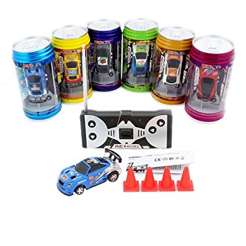 3Pcs/Lot(3Pcs different frequencies） Cans type mini RC car/Portable pocket toy car with 4pcs roadblocks,Color random match