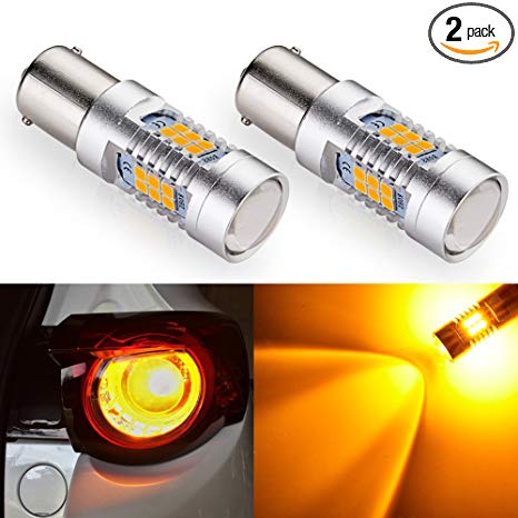 ENDPAGE 1156 1141 1003 7506 BA15S LED Bulb 2-pack, Amber Yellow, Extremely Bright, 21-SMD with Projector Lens, 12-24V, Works as Turn Signal Blinker Lights
