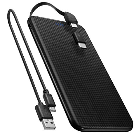 Spigen Essential F706C Power bank 5000mAh [Built in Micro Cable] [USB Type C Gender Included] Ultra Slim and Light Power Bank Portable Charger for Samsung, Pixel, Huawei, Sony, iPhone, iPad and more