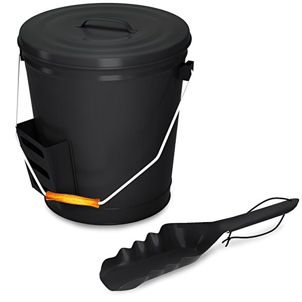 Black Ash Bucket with Lid and Shovel For Fireplace - Great Wood Stove Ashes Accessories