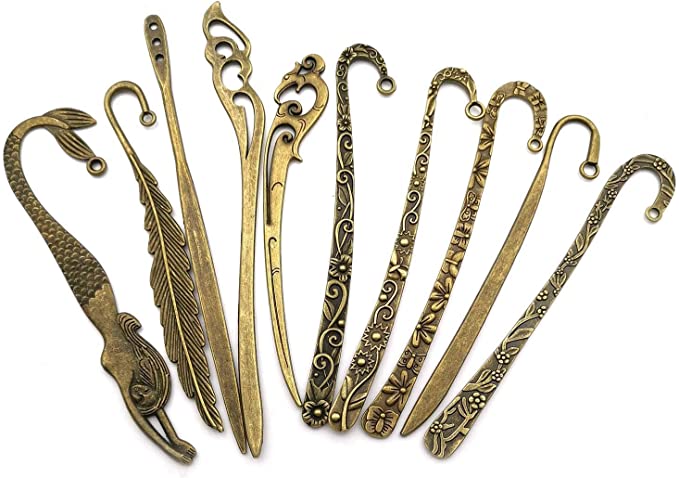 iloveDIYbeads 10pcs Craft Supplies Mixed Antique Bronze Bookmark Charms Pendants for Crafting, Jewelry Findings Making Accessory for DIY Necklace Bracelet (M177)
