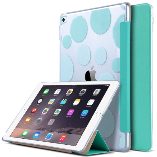 iPad Air 2 Case, ULAK [Polka Dot] Folio Slim Smart Case Cover with Trifold Stand and Magnetic Auto Wake & Sleep Function for iPad Air 2 / iPad 6th Generation (Mint Green)