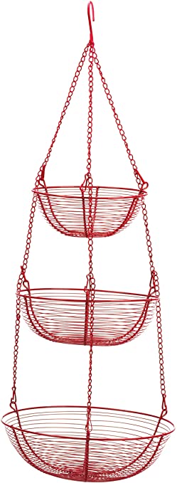 RSVP 3-Tier Hanging Wire Basket, Red