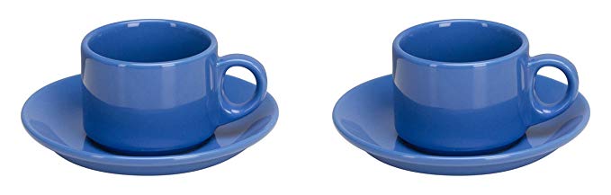 Omniware 1013035 4 Piece Coffee Delight Espresso Mugs & Saucers Set, Simply Blue
