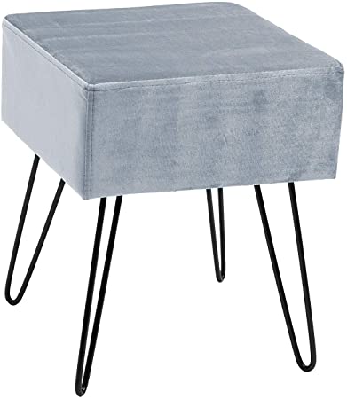 Sorbus Velvet Footrest Stool, Square Mid-Century Modern Luxe Velvet Ottoman, Footstool Side Table, Removable Metal Leg Design (Square - Gray)