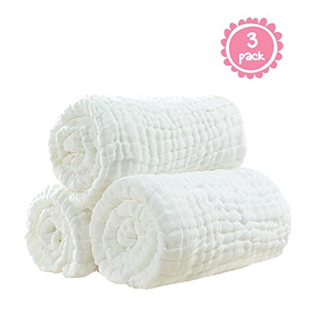 100% Medical Grade Natural Antibacterial,super Water Absorbent,soft and Comfortable,suitable for Baby's Delicate Skin,cotton Gauze Warm Baby Bath Towels Also for Baby Blanket -3 Pcs