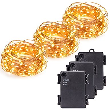 Kohree 100 Micro LEDs String Light with Daily Auto On/Off Timer Battery Powered on 33feet Long Ultra Thin String Copper Wire, Decor Rope Lights with Timer Perfect for Weddings, Tree, Party, Bedroom(Pack of 3)