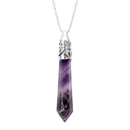 Top Plaza 1pc Genuine Amethyst Crystal Reiki Hexagonal Healing Pendant for Necklace Making,2.28''