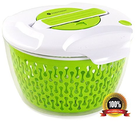 Maestoware® Salad Spinner Large 6.8 Quart - Dry Off & Drain Lettuce and Vegetable With Ease for Tastier Salads and Faster Food Prep - Easy to Use Professional Quality