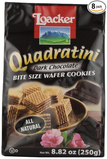 Loacker Quadratini Dark Chocolate Creme Wafer Cookies, 8.82-Ounce Packages (Pack of 8)