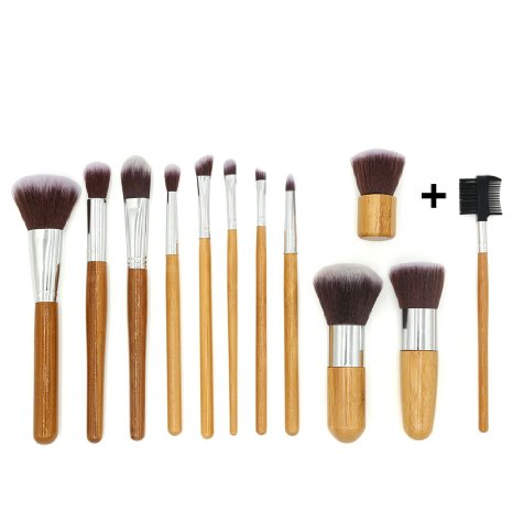 SuCoo 12pcs Professional Makeup Brushes Sets with Premium Synthetic hair and natural bamboo handle Blending Powder Foundation Blusher Liquid Cream Cosmetic Brushes for Face, Eyes, Cheeks