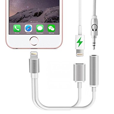 [Sliver] 2 in 1 Lightning to 3.5mm Audio Adapter, Eroan Lightning Charger, Lightning to 3.5mm Aux Headphone Jack Adapter for iphone 7 / 7 plus [No Calling Function and No Music Control]