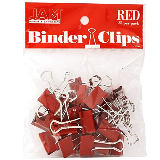 JAM Paper Binder Clips - Small - 19mm - Red Binderclips - 25/pack