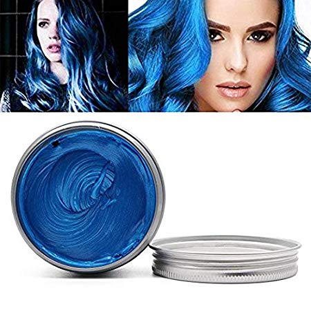 Temporary Hair Wax Hair Color Wax Instant Hairstyle Mud Cream 4.23OZ Natural Hair Coloring Wax Material Disposable Hair Styling for Cosplay, Party, Masquerade, Halloween.etc(Blue)