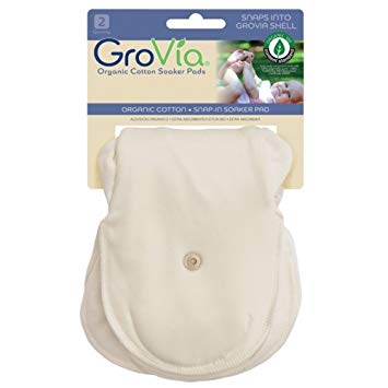 GroVia 100% Certified Organic Cotton Soaker Pad for Cloth Diapering Hybrid Diaper Shell (2 Count)