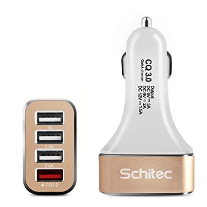 SCHITEC Car Charger with Quick Charge 3.0 9.6A 4-Ports Fast USB Charger Adapter for Apple iPhone 7/7 Plus/7 Pro, Samsung Galaxy S8/S8 /S7/S6/S6 Edge LG Nexus 6P/5X HTC Tablet iPad and More (3.0 White)