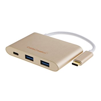 CableCreation USB 3.1 Type C USB-C to 2xUSB3.0 Hub Type C PD Charging TF/Micro SD SD/MMC Adapter for Macbook, Chromebook Pixel/Dell XPS 13/Yoga 900 & More,Gold Aluminum