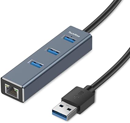 USB 3.0 Hub, TechRise 3 Port Aluminium Data USB Hub with RJ45 Gigabit Ethernet Adapter LAN Wired Network Converter Compatible with Ultrabook, Notebook, Tablet, Windows XP, Vista and More USB Devices