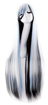 MapofBeauty 40" 100cm Anime Costume Long Straight Cosplay Wig Party Wig (White/Blue/Black)