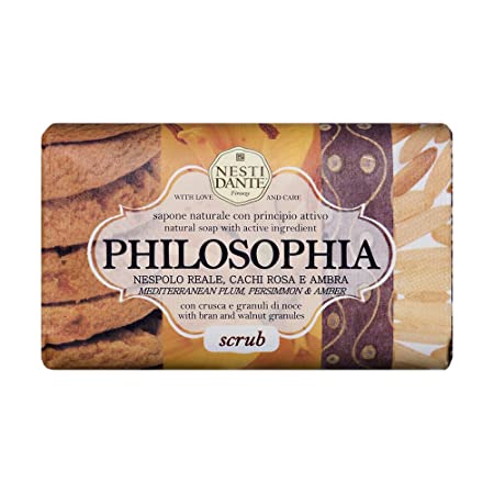 Nesti Dante Philosophia Natural Soap, Scrub/Mediterranean Plum/Persimmon and Amber With Bran and Walnut Granules, 8.8 Ounce