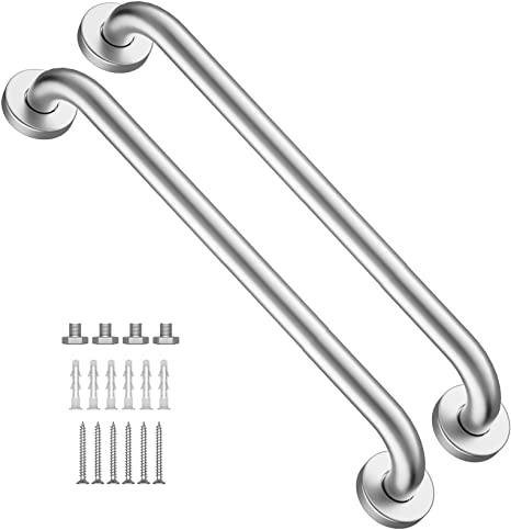 2 Pack 16 Inch Shower Grab Bar Satin Brushed Nickel, ZUEXT Stainless Steel Safety Grab Bar Handle, Bathroom Balance Bar, Safety Hand Rail Support - Handicap, Elderly, Injury, Senior Assist Bath Handle