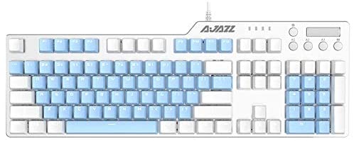 Ajazz AK35I Mechanical Gaming Keyboard – Brown Switches - PBT Keycaps – White-Blue Matching – White Backlit - Multimedia Keys - White