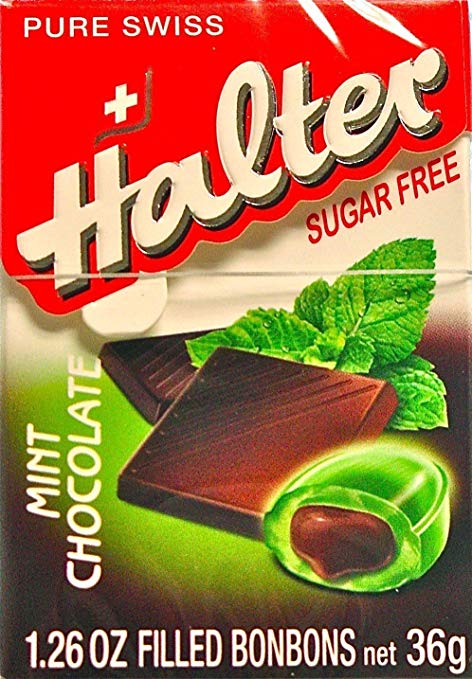 Halter Sugar Free Mint Hard Candies (Chocolate Filled) bonbons 36g Flip Top Box (8 boxes)