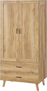 HOMCOM Armoire de Rangement 2 Portes, tringle à vêtements et 2 tiroirs - 80 x 54 x 180 cm