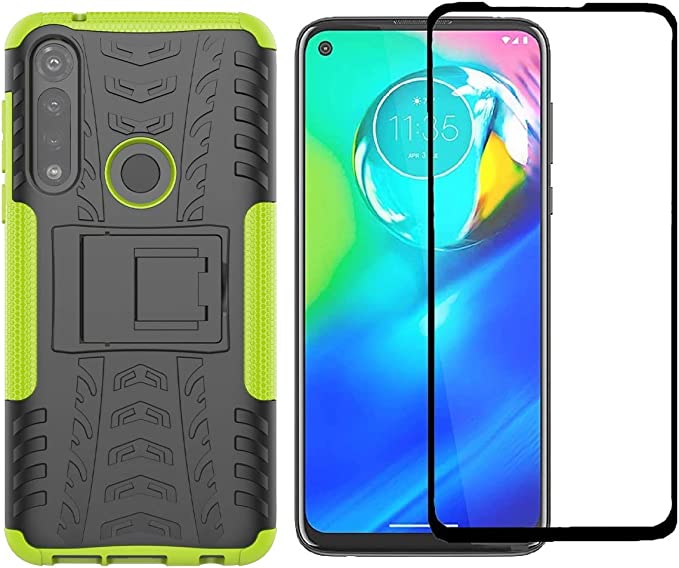 Moto G Power Case, Moto G Power 2020 Case with Screen Protector, Yiakeng Shockproof Silicone Protective with Kickstand Hard Phone Cover for Motorola Moto G Power (Green)
