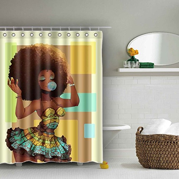 Afro Shower Curtain Ttath Custom Waterproof Bathroom African Woman Shower Curtains Polyester Fabric Bath Curtain Size 60 x 72