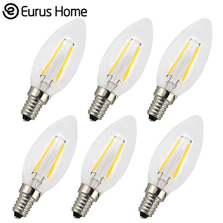 Classic Style Home 2W Non Dimmable LED Filament Candle Light Bulb,2700K Warm White 200LM,E12 Candelabra Base Lamp C35 Bullet Top,20W Incandescent Replacement (6 PACK)