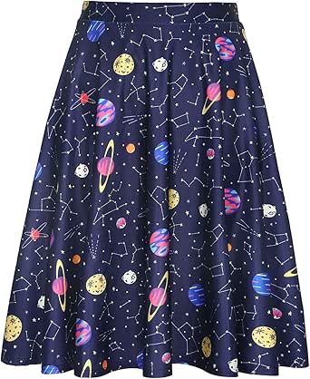 HDE Skirts for Women - Midi Skirt Skater Skirt Knee Length High Waist Fun Prints