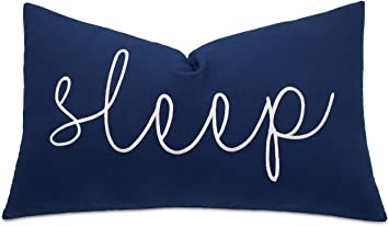 EURASIA DECOR Sleep Sentiment 12x20 Embroidered Decorative Lumbar Accent Throw Pillow Cover-Navy Blue