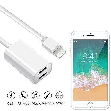 iPhone 7 / 7 plus / 8 / X adapter, 2 in 1 Dual Lightning Adapter & Splitter with Charge, Headphone, Call, Sync for iPhone 7/8, 7 Plus/8Plus, iPhone X and More Apple Devices (Support IOS 10.0 and late)