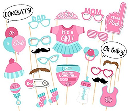 It's A Girl Baby Shower Party Photo Booth Props Kits on Sticks Set of 25pcs