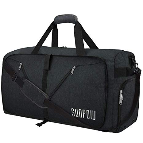 SUNPOW 115L Travel Duffel Bag, Extra Large Weekender Bag With Shoes Compartment Tear Resistant Packable Duffle Bag For Men Women Black